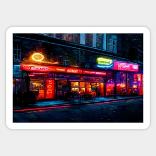 London City Street View At Night In Neonlight / London, England Sticker